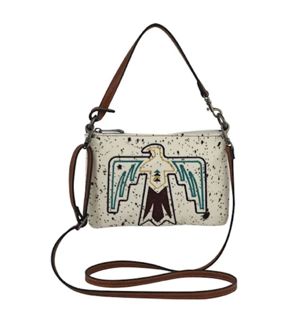 Justin Boots White Hair Cowhide Blue Floral Crossbody Shoulder Bag NWT